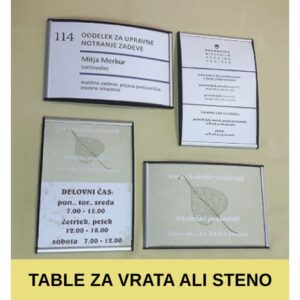 Napisne tablice za notranje prostore.